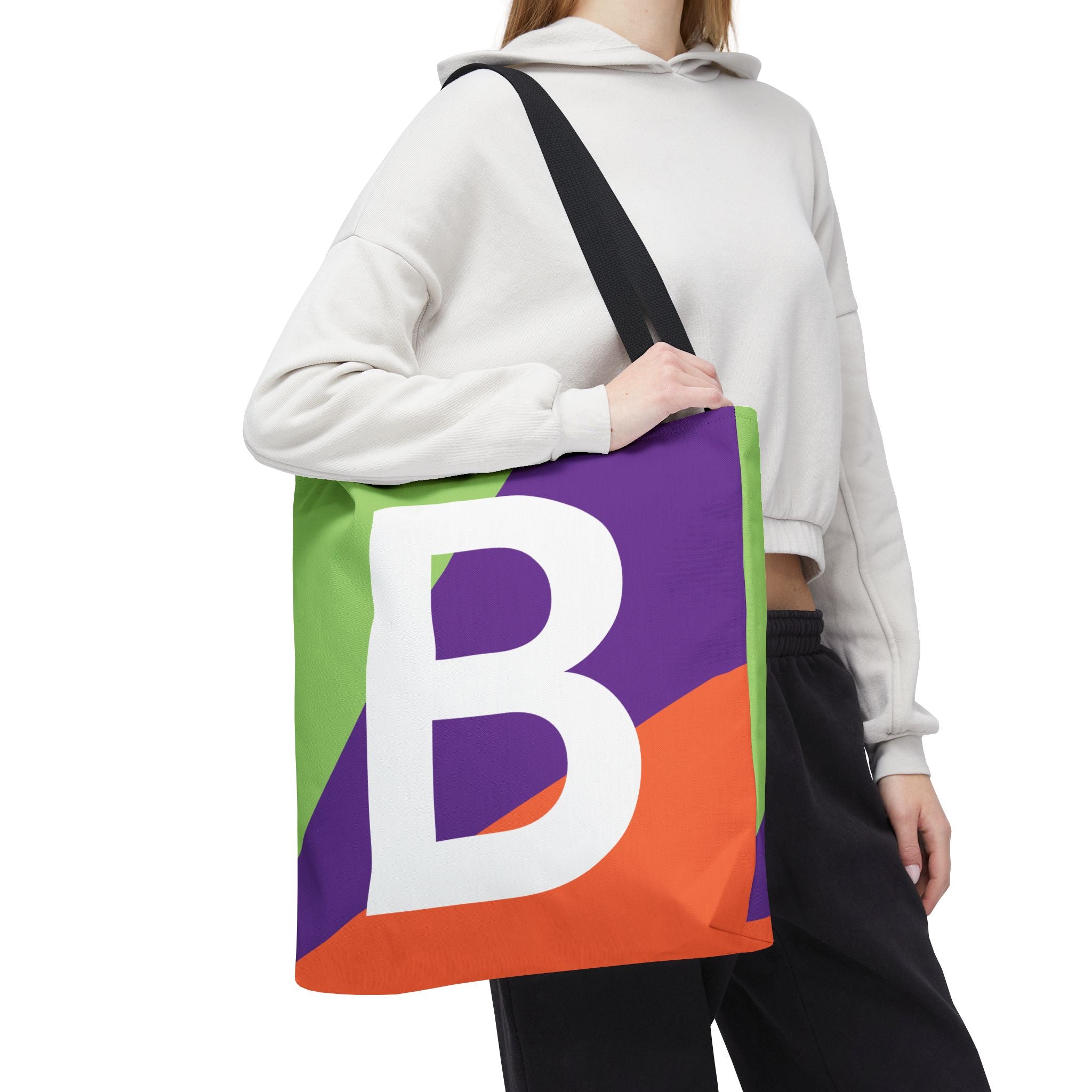 Monogram 'B' Colorblock Tote Bag — Personalized Initial B Shoulder Tote