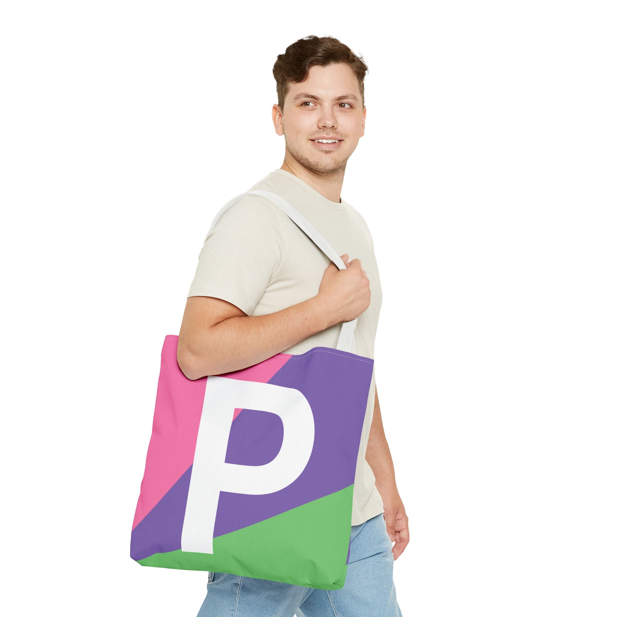 Monogram 'P' Colorblock Tote Bag — Personalized Initial P Shoulder Tote