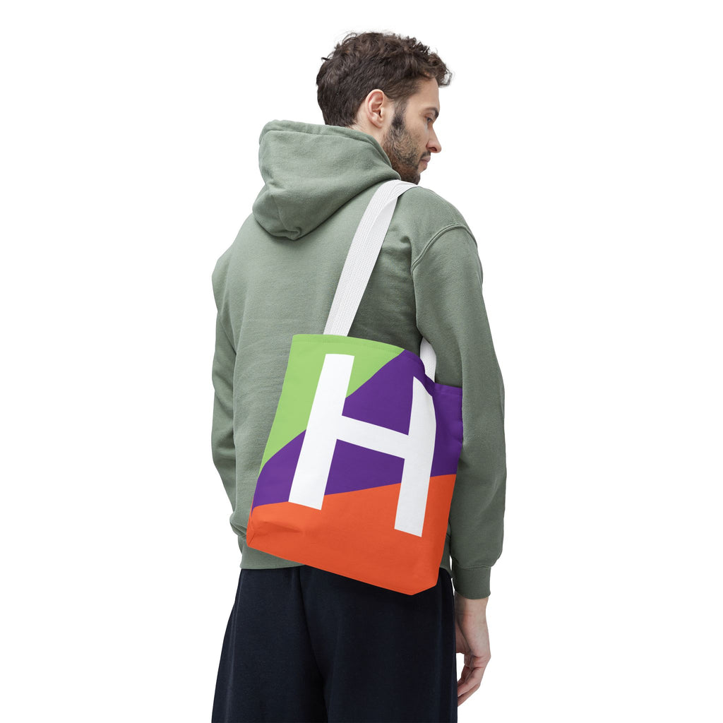 Monogram 'H' Colorblock Tote Bag — Personalized Initial H Shoulder Tote