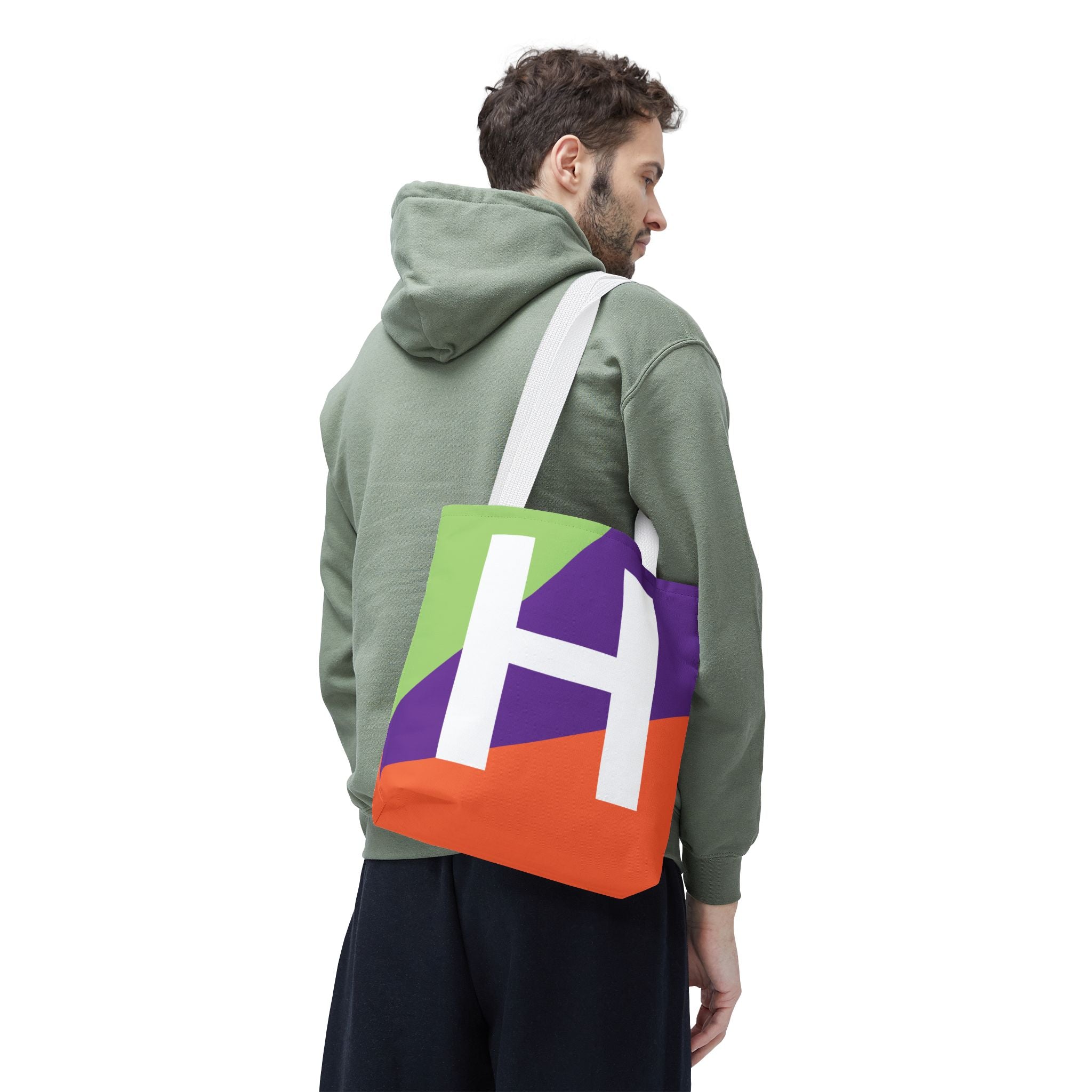 Monogram 'H' Colorblock Tote Bag — Personalized Initial H Shoulder Tote