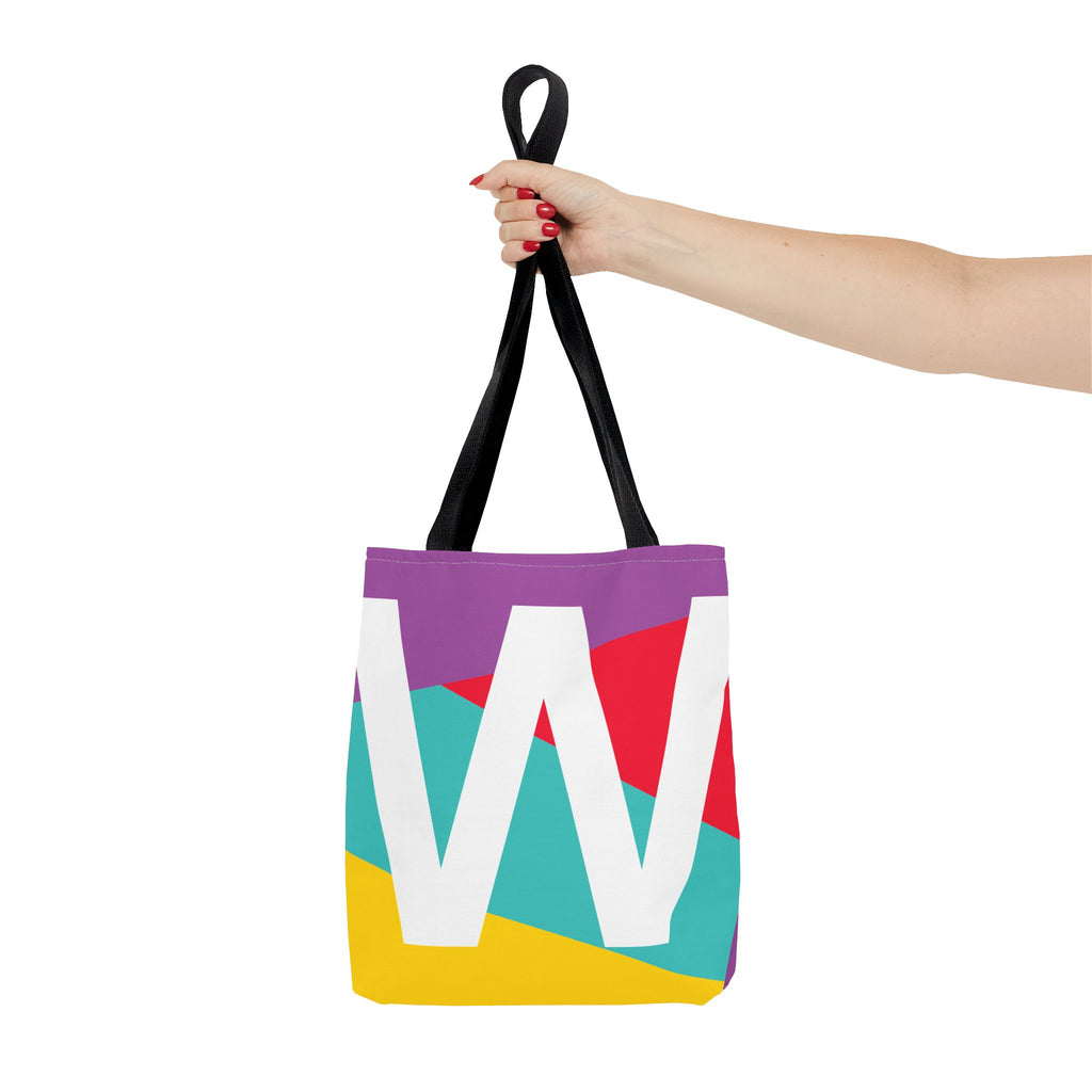 Monogram 'W' Colorblock Tote Bag — Personalized Initial W Shoulder Tote