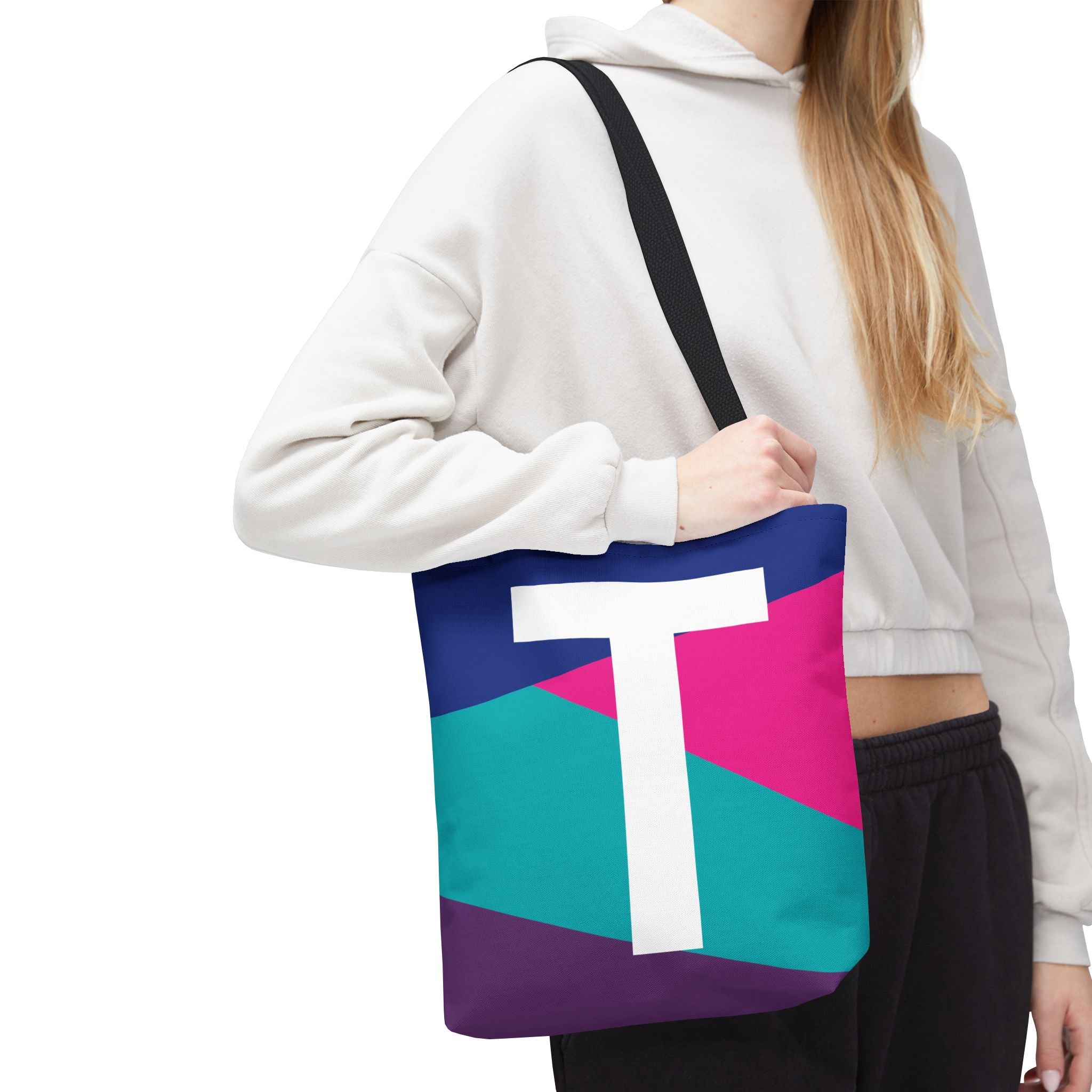 Monogram 'T' Colorblock Tote Bag — Personalized Initial T Shoulder Tote