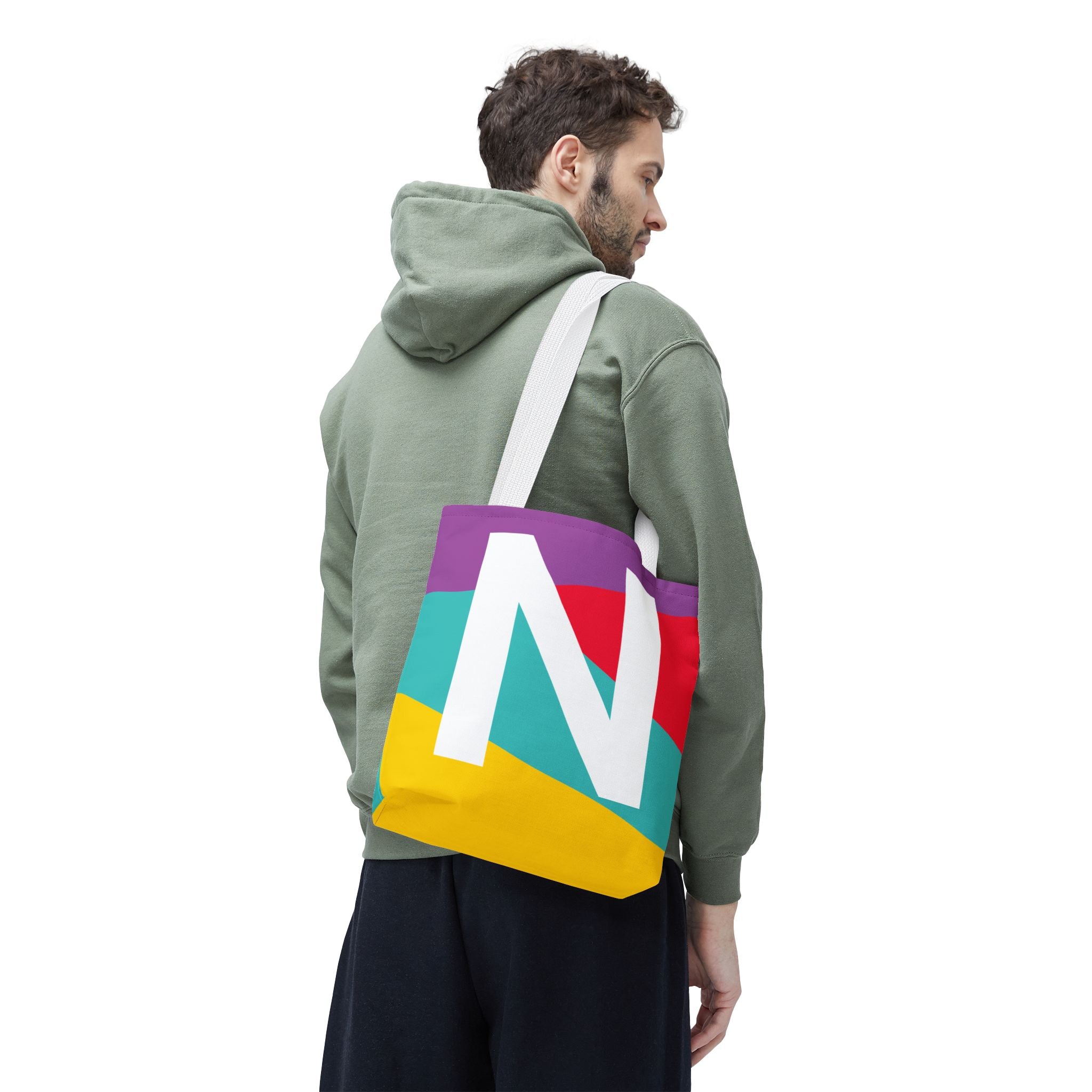 Monogram 'N' Colorblock Tote Bag — Personalized Initial N Shoulder Tote