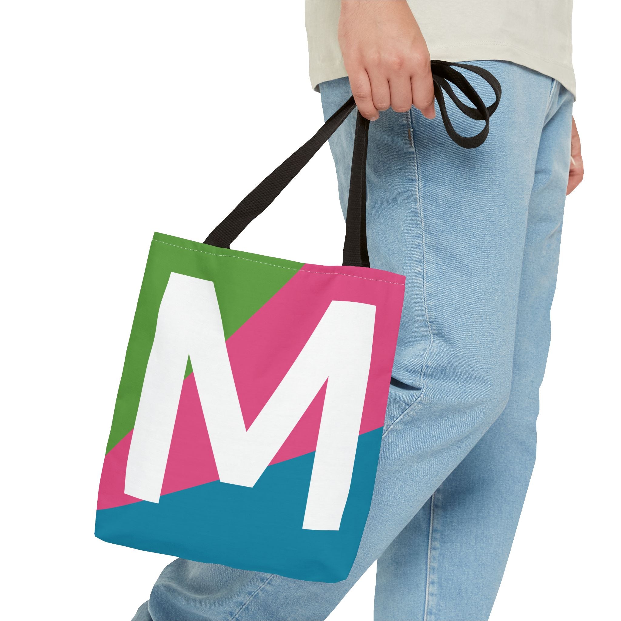 Monogram 'M' Colorblock Tote Bag — Personalized Initial M Shoulder Tote