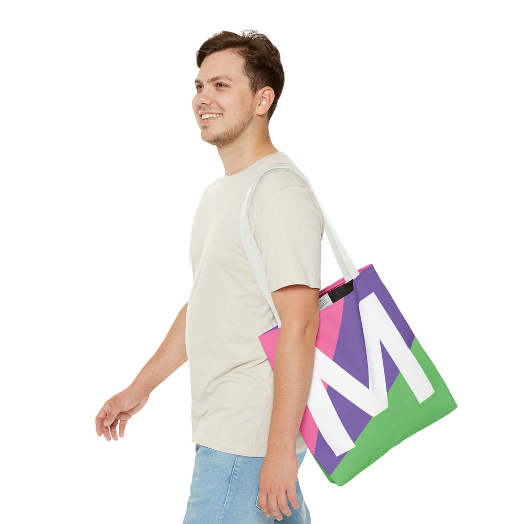 Monogram 'M' Colorblock Tote Bag — Personalized Initial M Shoulder Tote