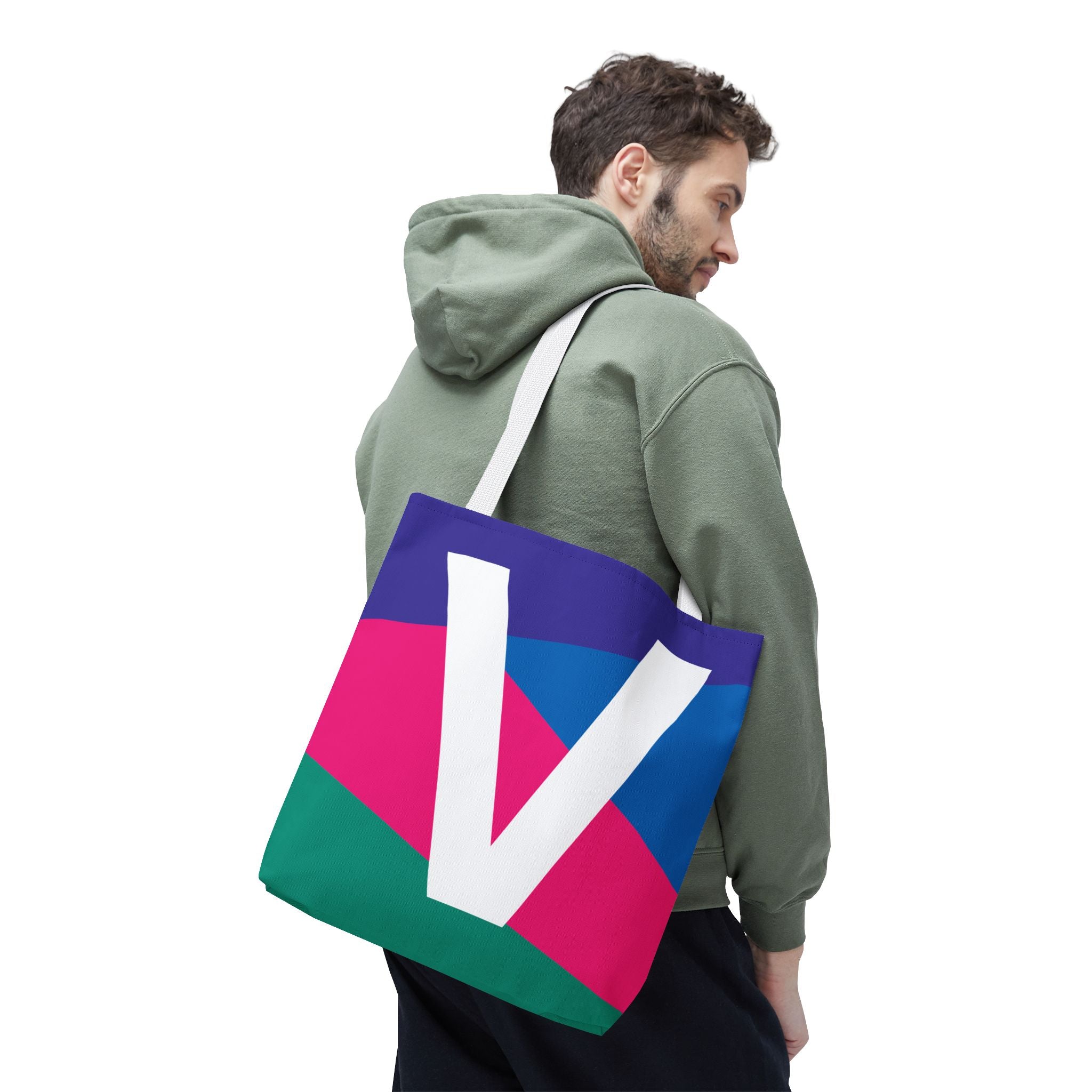 Monogram 'V' Colorblock Tote Bag — Personalized Initial V Shoulder Tote
