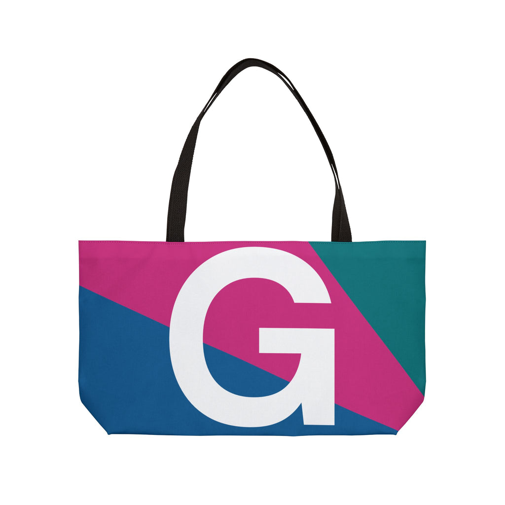 Personalized 'G' Colorblock Tote Bag — Monogram Weekender Tote