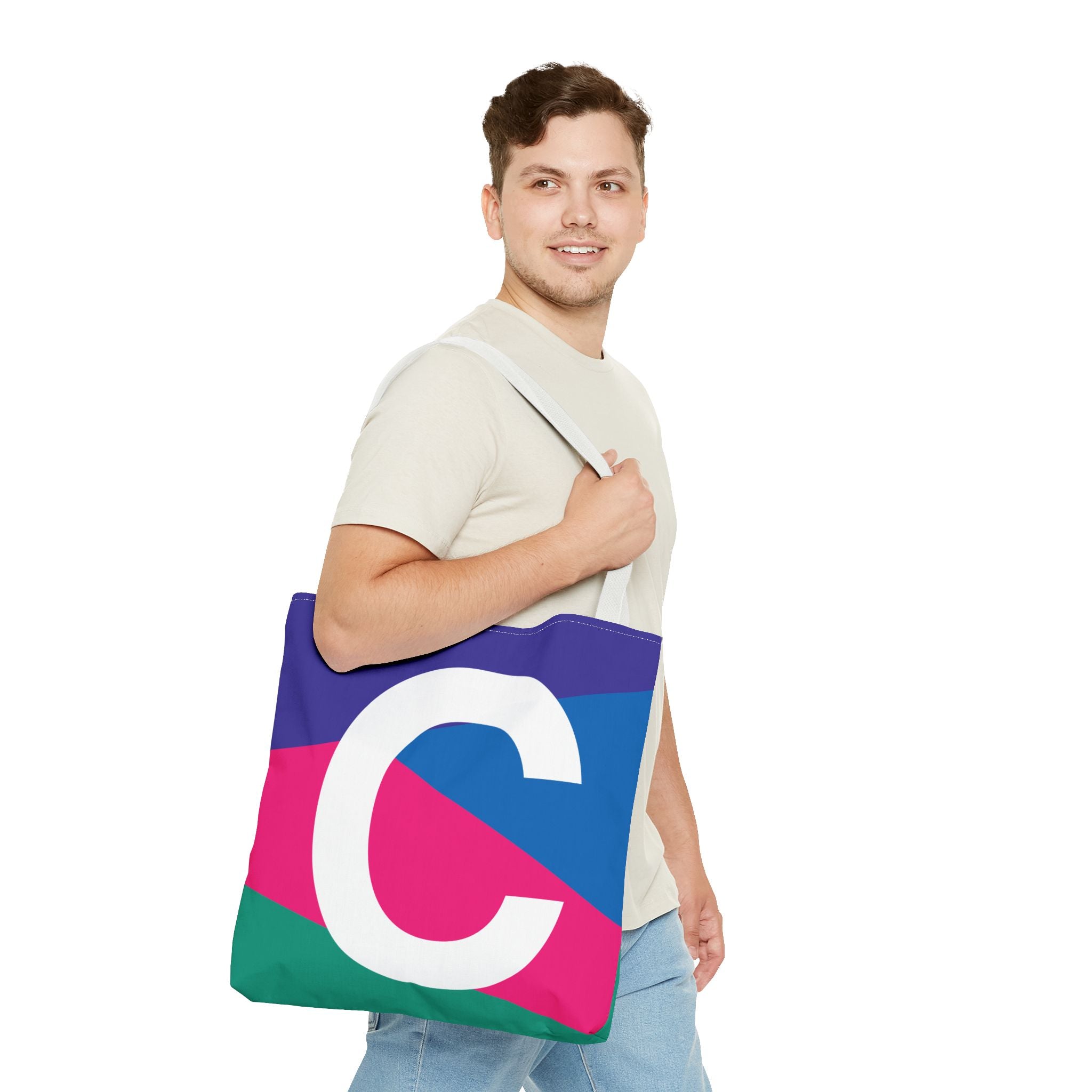 Monogram 'C' Colorblock Tote Bag — Personalized Initial C Shoulder Tote