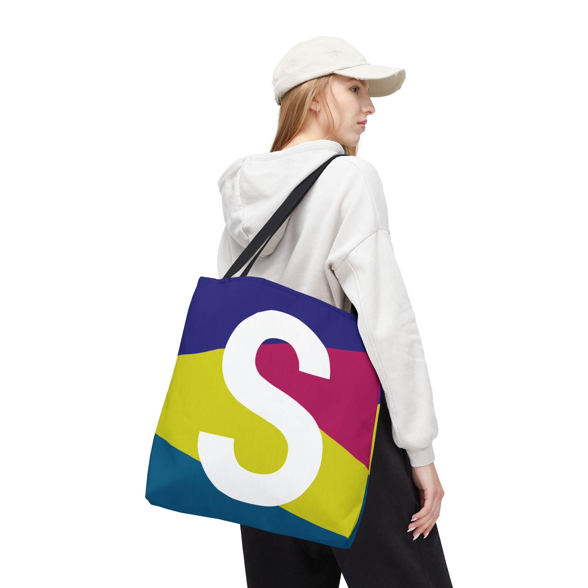 Monogram 'S' Colorblock Tote Bag — Personalized Initial S Shoulder Tote