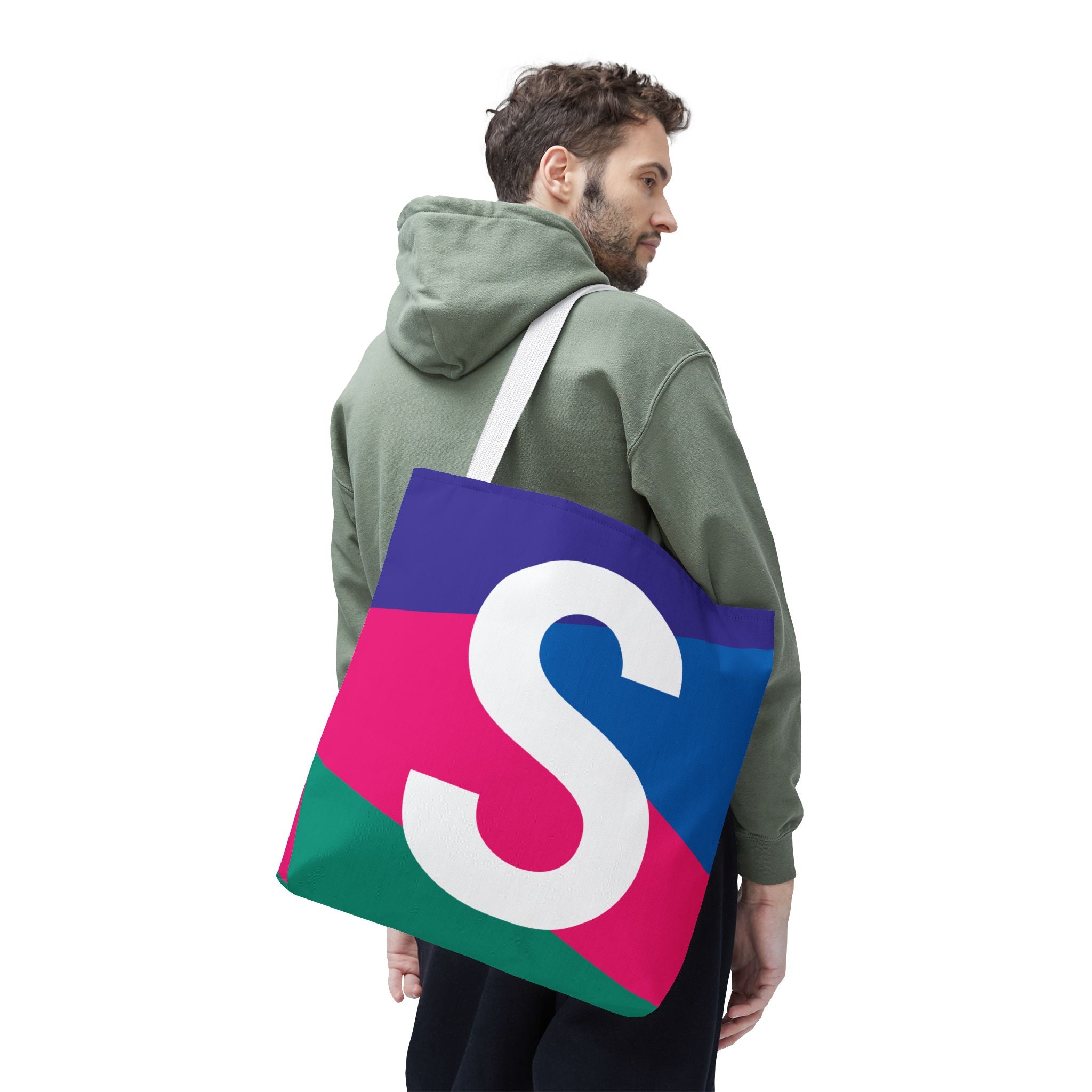 Monogram 'S' Colorblock Tote Bag — Personalized Initial S Shoulder Tote