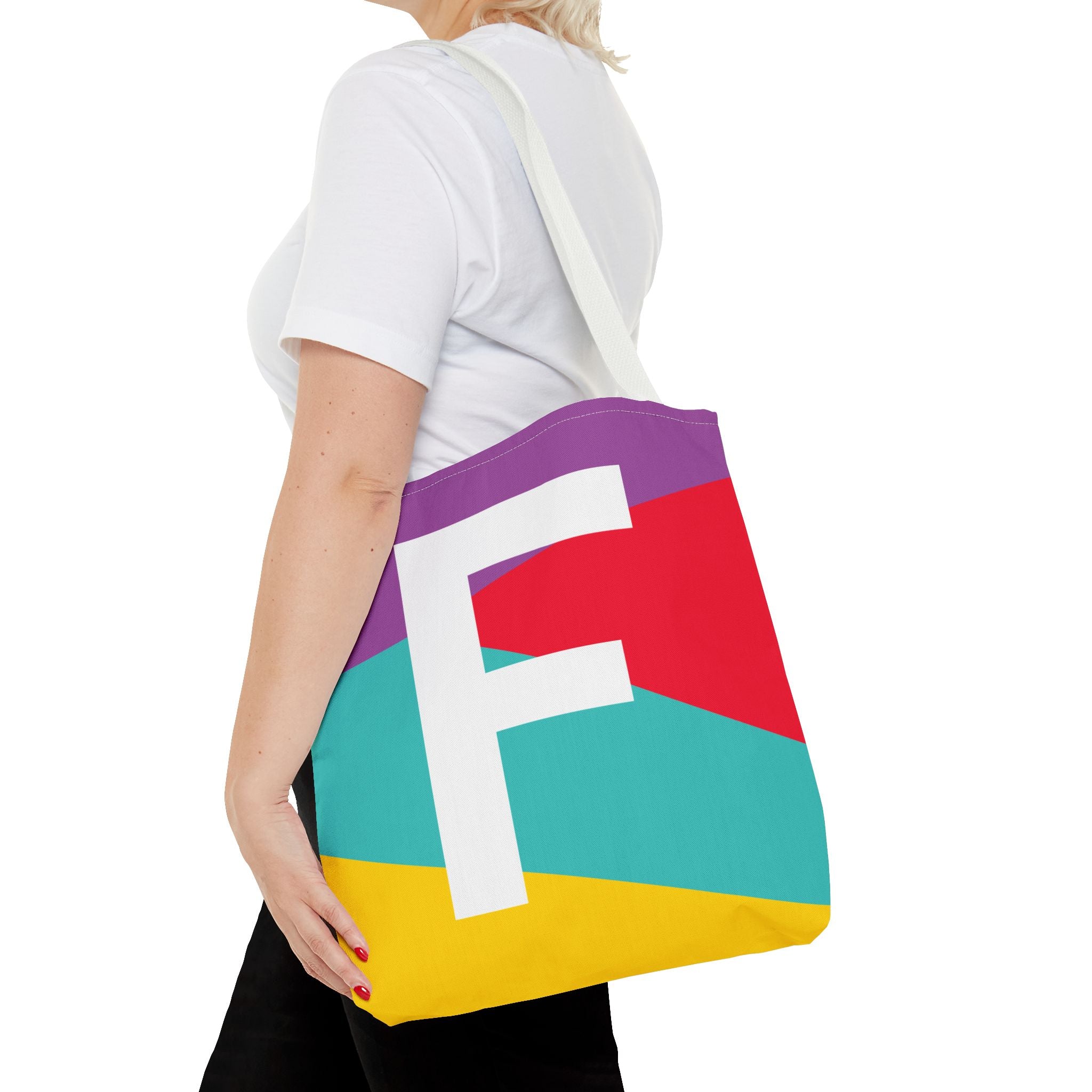 Monogram 'F' Colorblock Tote Bag — Personalized Initial F Shoulder Tote