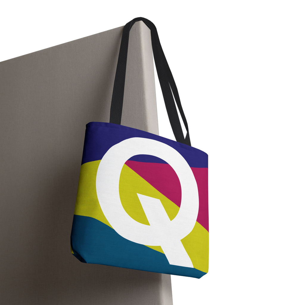 Monogram 'Q' Colorblock Tote Bag — Personalized Initial Q Shoulder Tote