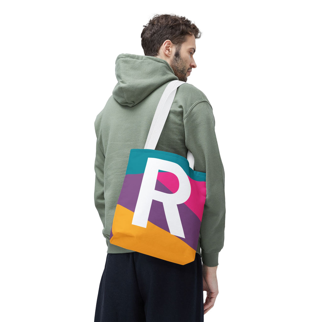 Monogram 'R' Colorblock Tote Bag — Personalized Initial R Shoulder Tote