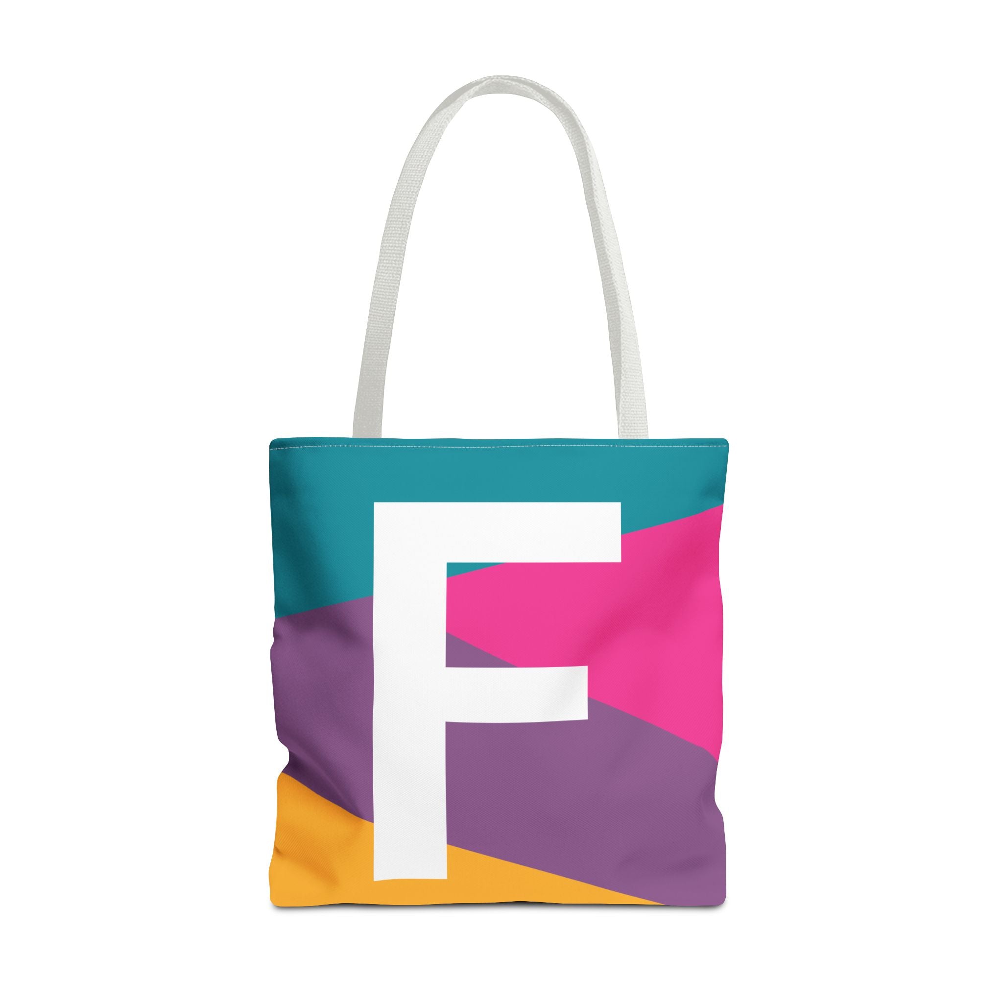 Monogram 'F' Colorblock Tote Bag — Personalized Initial F Shoulder Tote