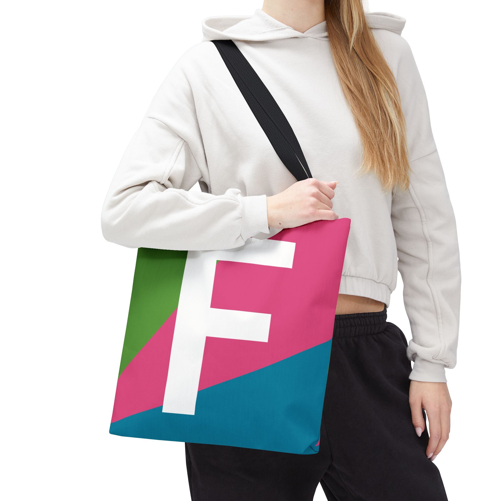 Monogram 'F' Colorblock Tote Bag — Personalized Initial F Shoulder Tote