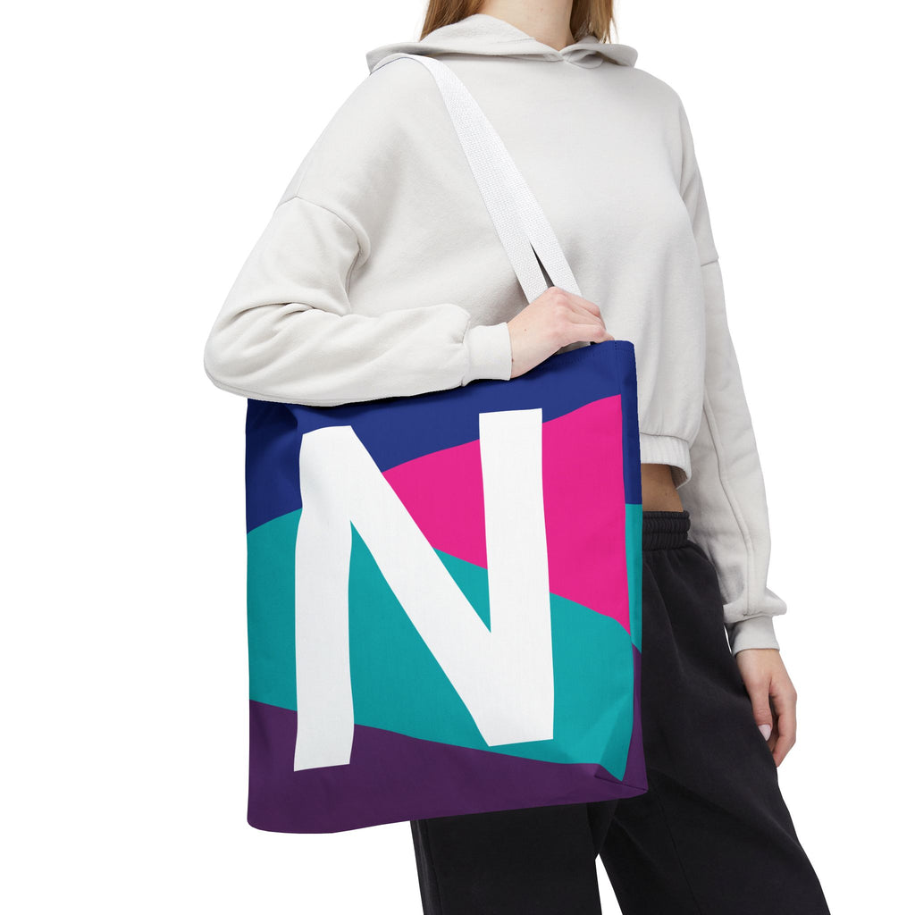 Monogram 'N' Colorblock Tote Bag — Personalized Initial N Shoulder Tote