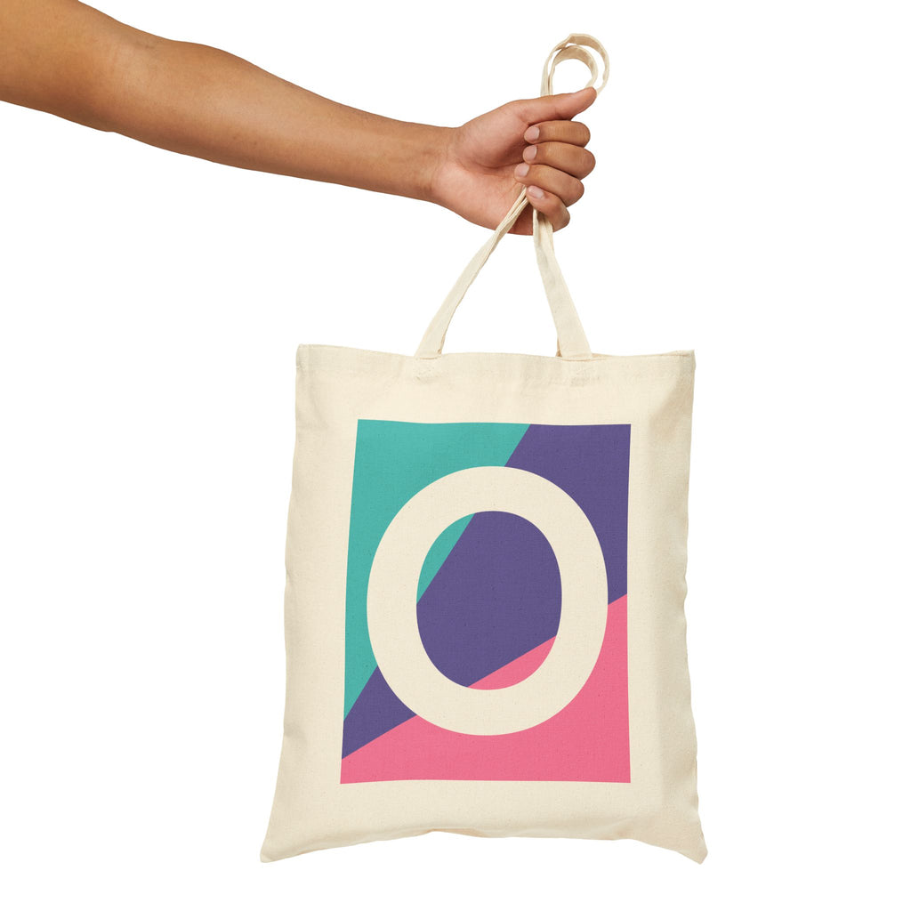 Initial O Colorblock Canvas Tote Bag — Monogram Letter O Reusable Grocery Tote