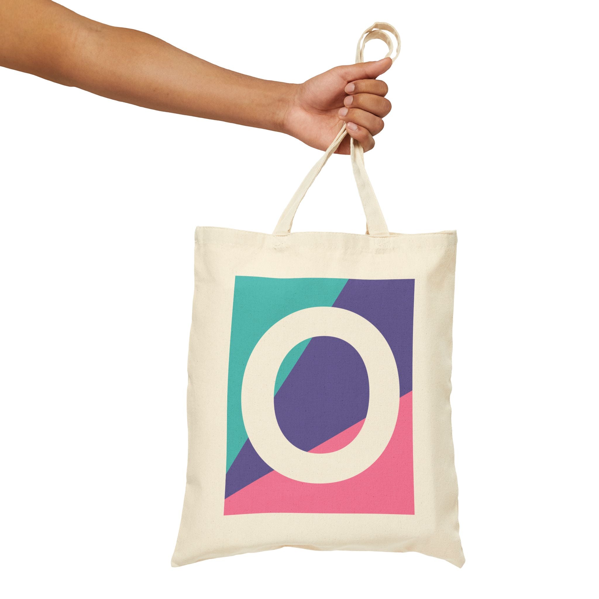 Initial O Colorblock Canvas Tote Bag — Monogram Letter O Reusable Grocery Tote
