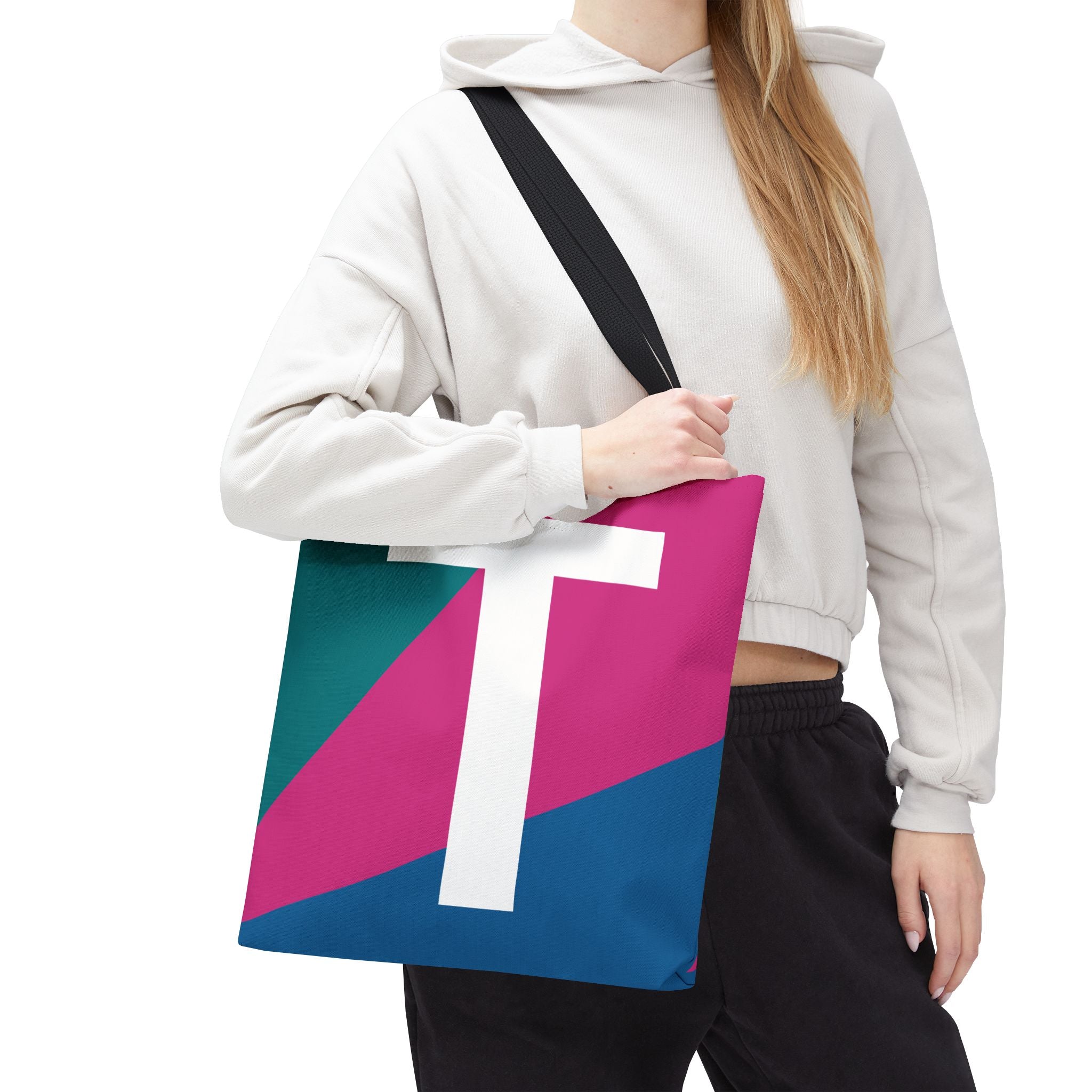 Monogram 'T' Colorblock Tote Bag — Personalized Initial T Shoulder Tote