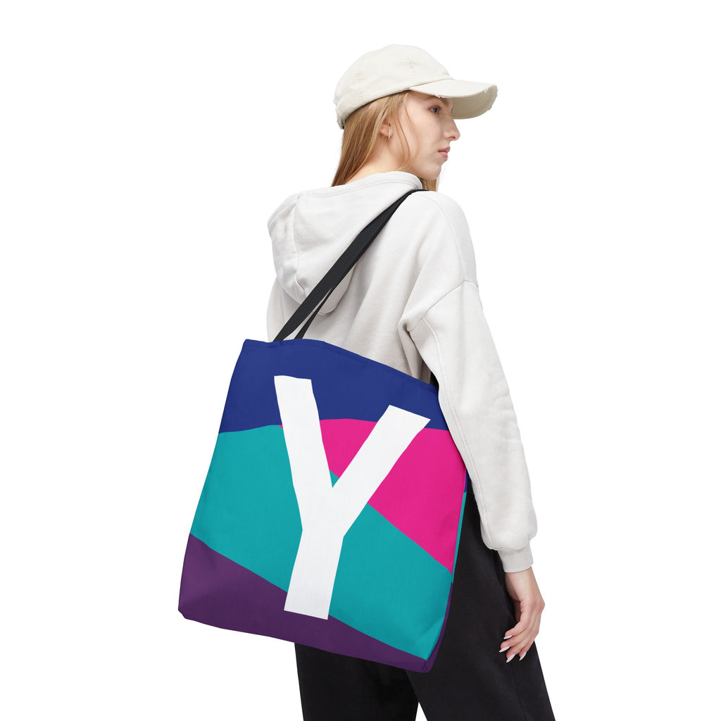 Monogram 'Y' Colorblock Tote Bag — Personalized Initial Y Shoulder Tote