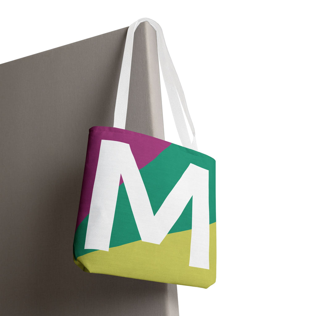 Monogram 'M' Colorblock Tote Bag — Personalized Initial M Shoulder Tote