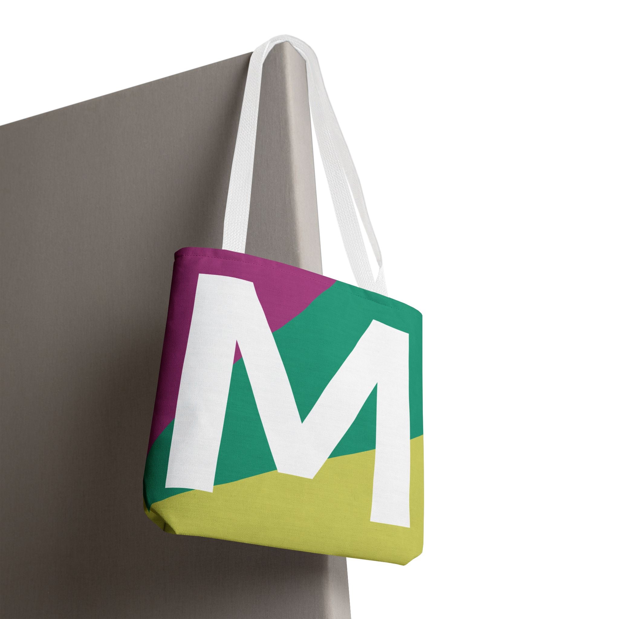 Monogram 'M' Colorblock Tote Bag — Personalized Initial M Shoulder Tote