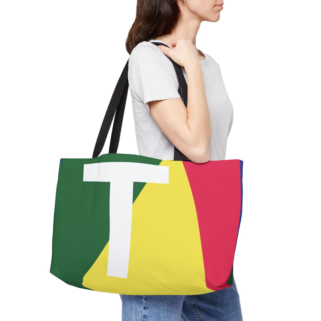 Personalized 'T' Colorblock Tote Bag — Monogram Weekender Tote