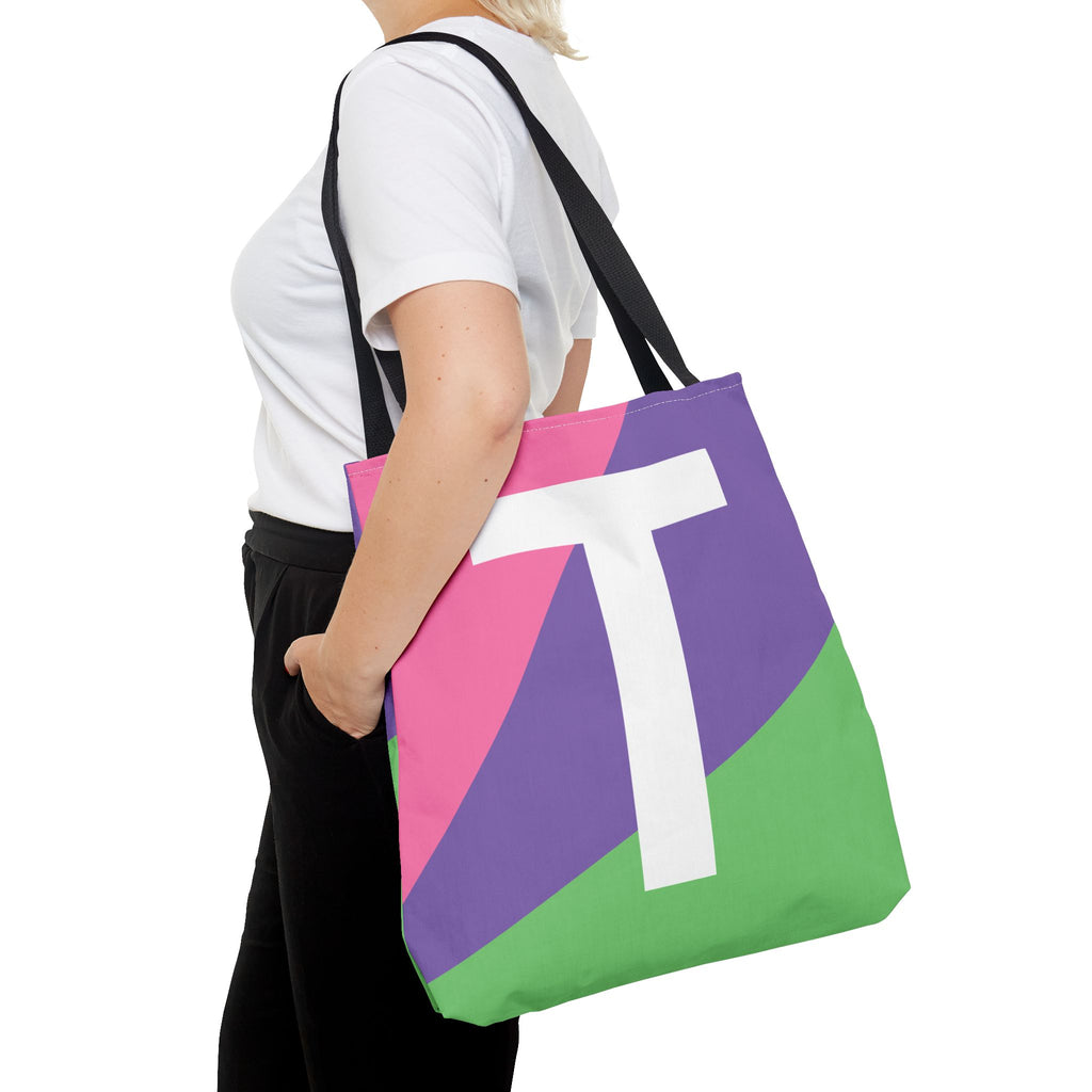 Monogram 'T' Colorblock Tote Bag — Personalized Initial T Shoulder Tote