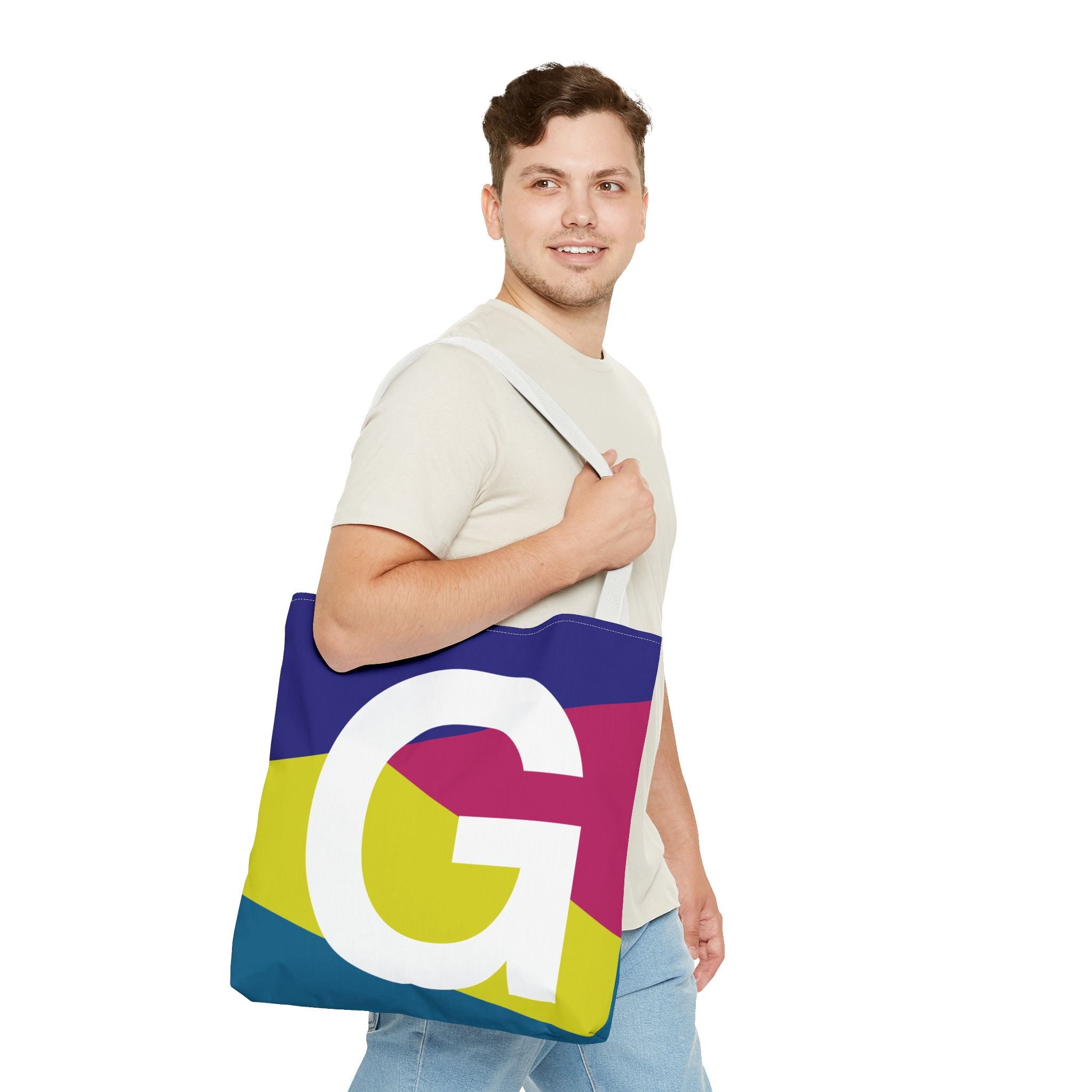 Monogram 'G' Colorblock Tote Bag — Personalized Initial G Shoulder Tote