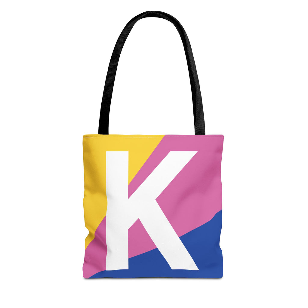 Monogram 'K' Colorblock Tote Bag — Personalized Initial K Shoulder Tote