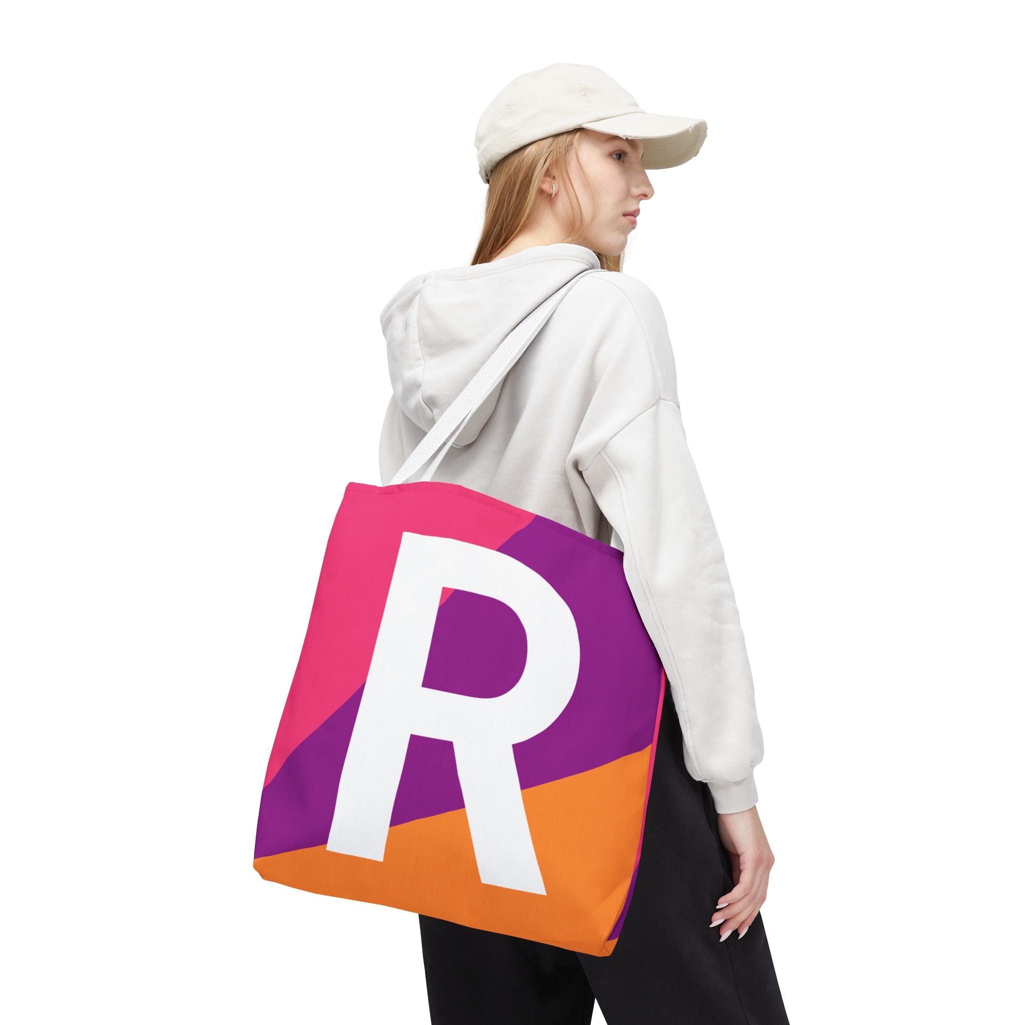 Monogram 'R' Colorblock Tote Bag — Personalized Initial R Shoulder Tote