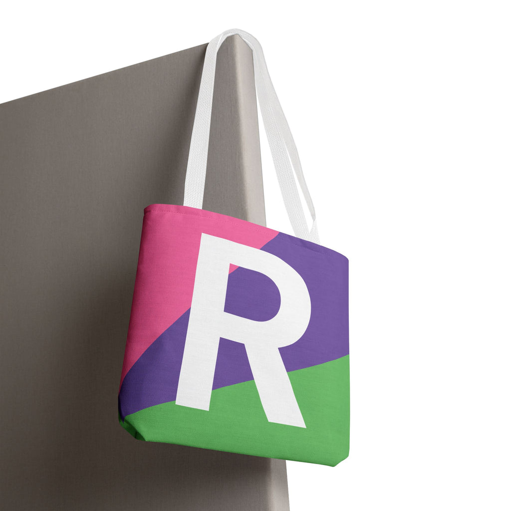 Monogram 'R' Colorblock Tote Bag — Personalized Initial R Shoulder Tote