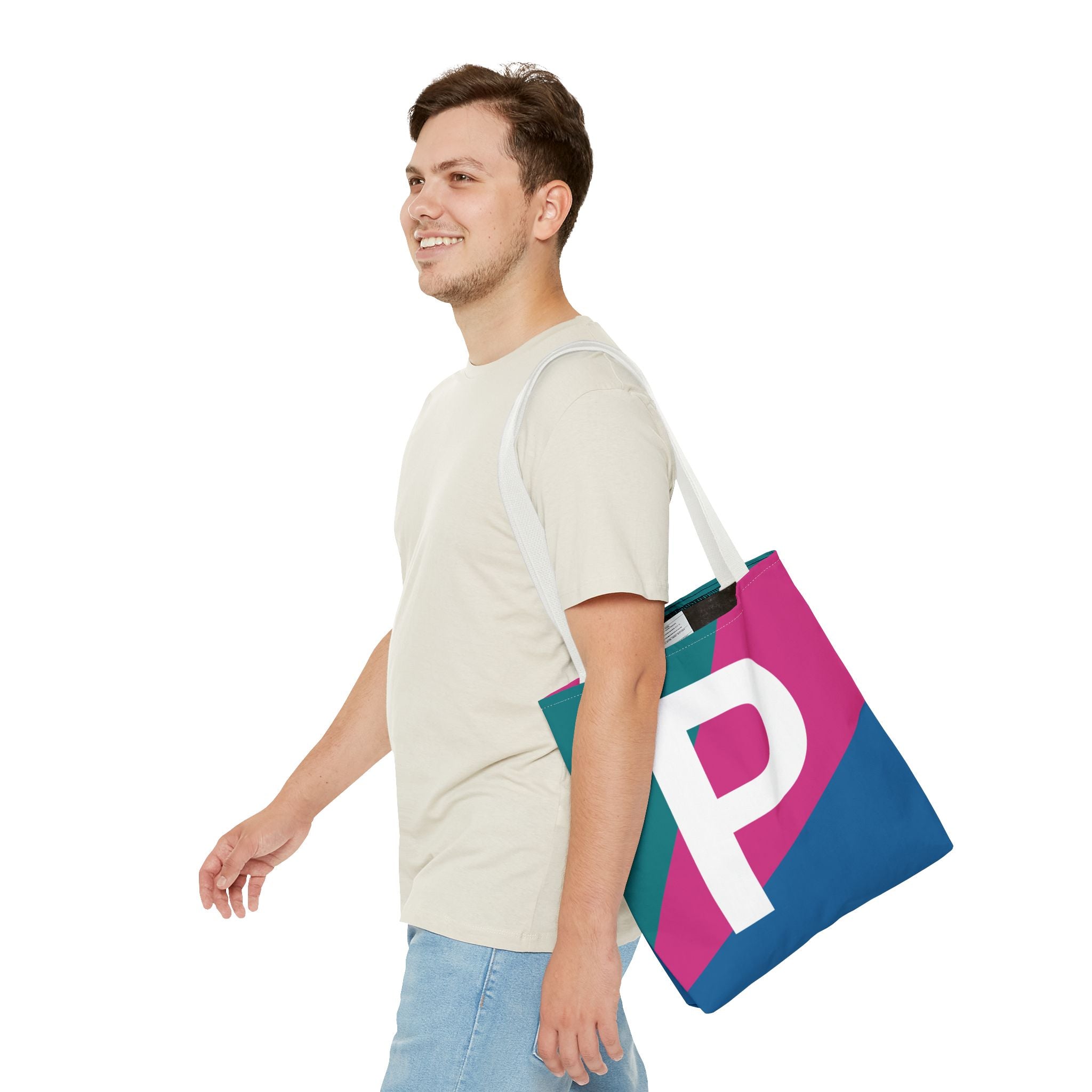 Monogram 'P' Colorblock Tote Bag — Personalized Initial P Shoulder Tote