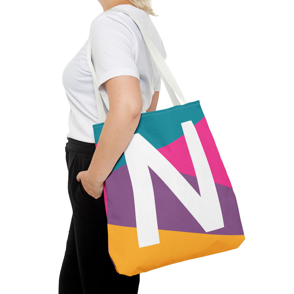 Monogram 'N' Colorblock Tote Bag — Personalized Initial N Shoulder Tote
