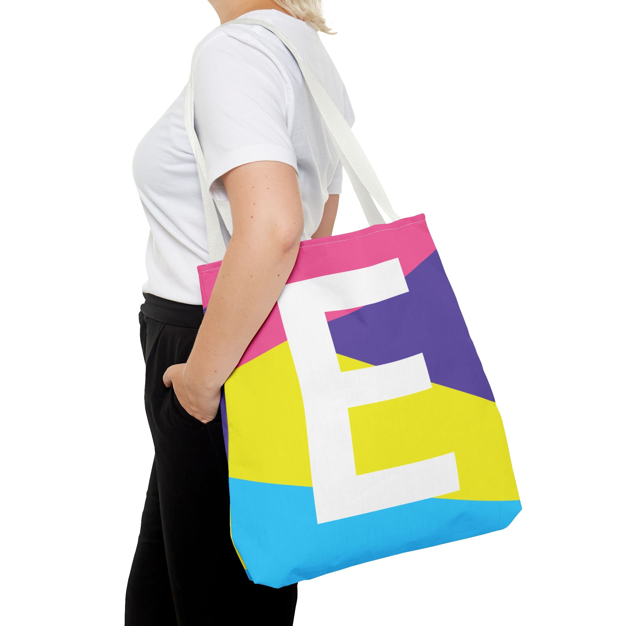 Monogram 'E' Colorblock Tote Bag — Personalized Initial E Shoulder Tote