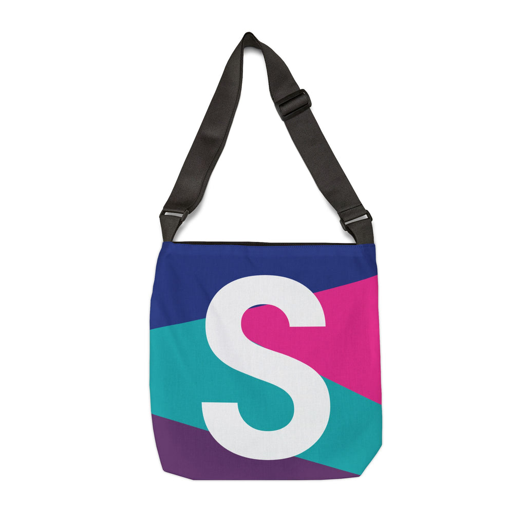 Initial Letter 'S' Colorblock Adjustable Tote Bag — Monogram Alphabet Shoulder Bag