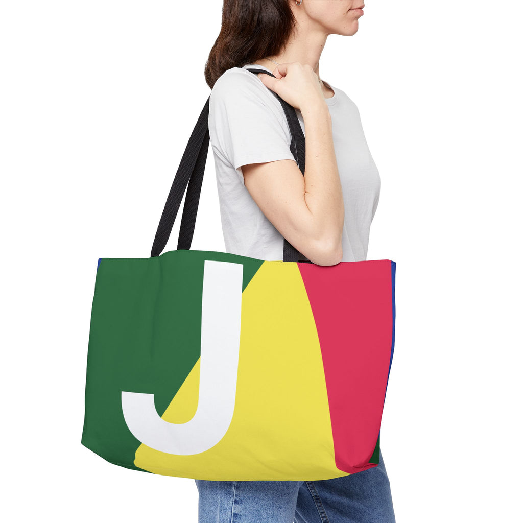 Personalized 'J' Colorblock Tote Bag — Monogram Weekender Tote