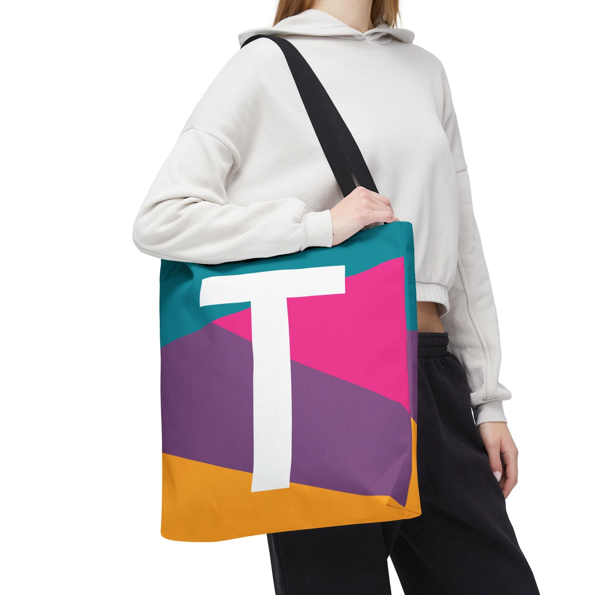 Monogram 'T' Colorblock Tote Bag — Personalized Initial T Shoulder Tote