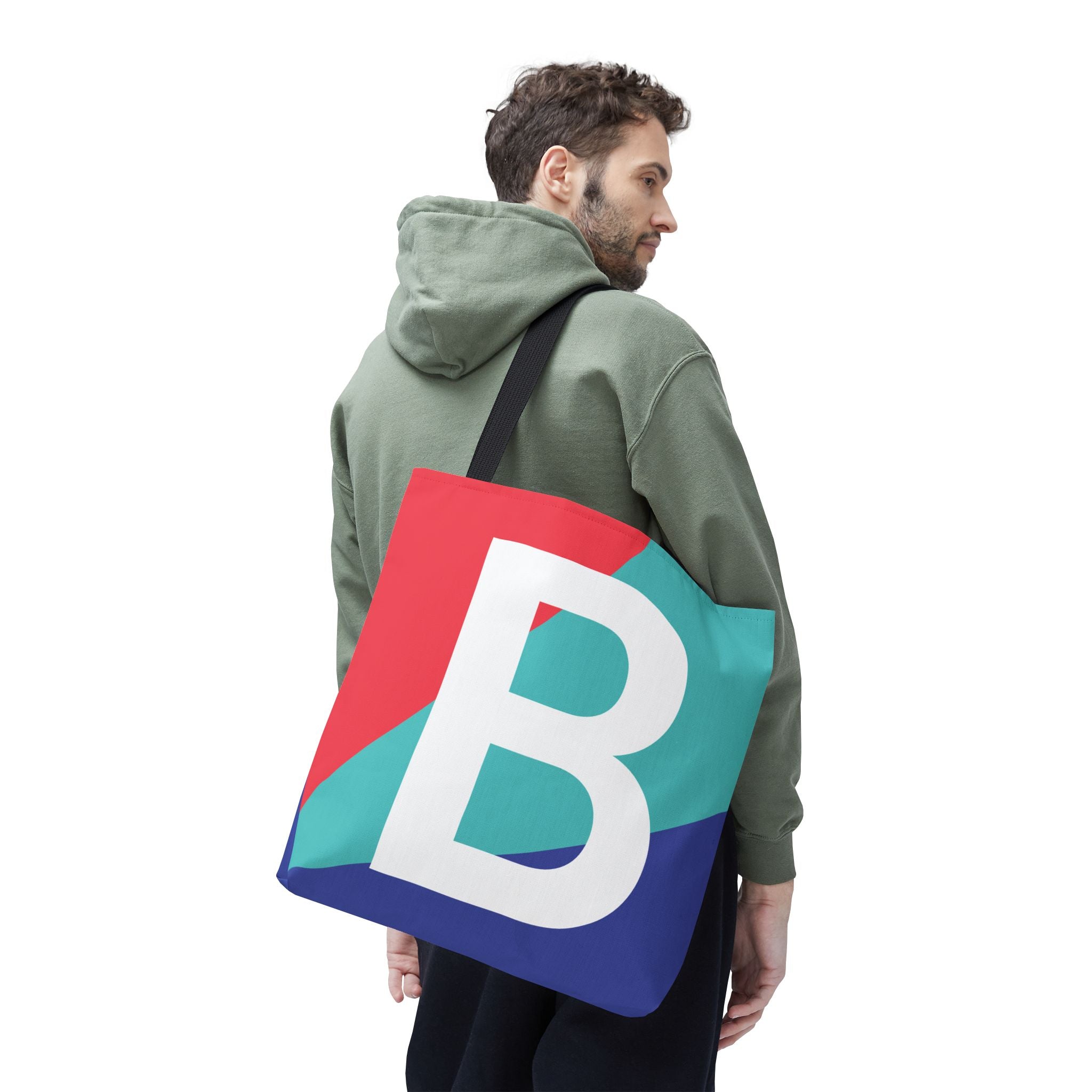 Monogram 'B' Colorblock Tote Bag — Personalized Initial B Shoulder Tote