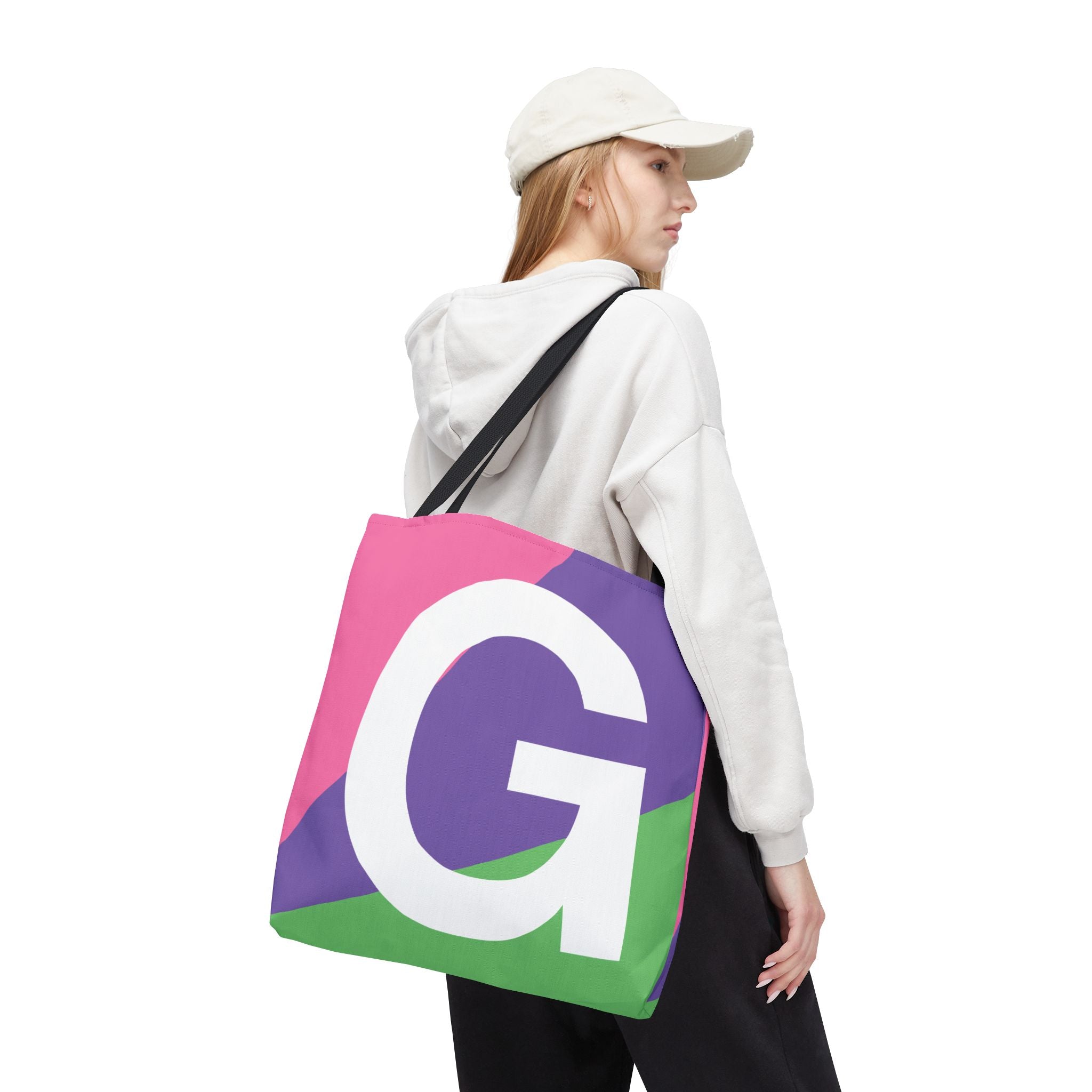 Monogram 'G' Colorblock Tote Bag — Personalized Initial G Shoulder Tote