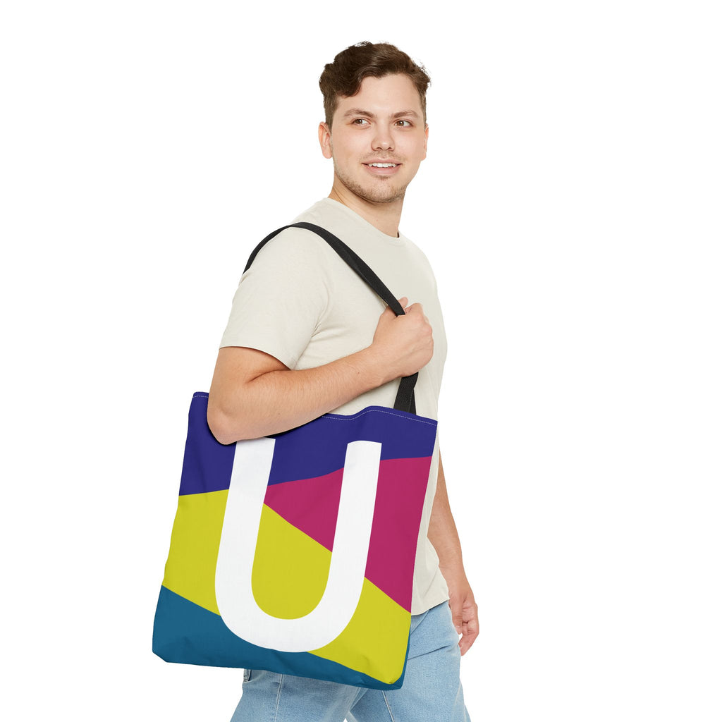 Monogram 'U' Colorblock Tote Bag — Personalized Initial U Shoulder Tote