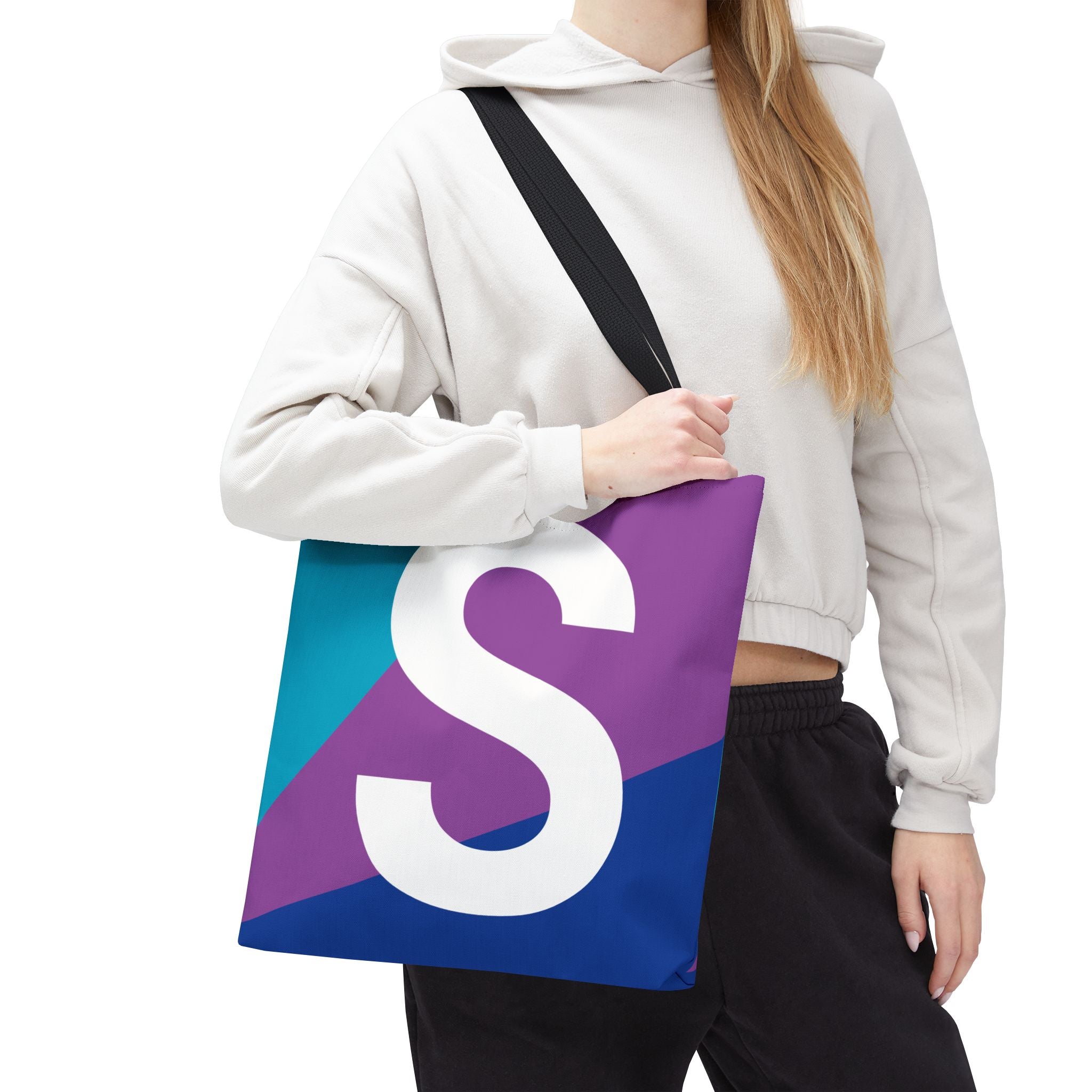 Monogram 'S' Colorblock Tote Bag — Personalized Initial S Shoulder Tote