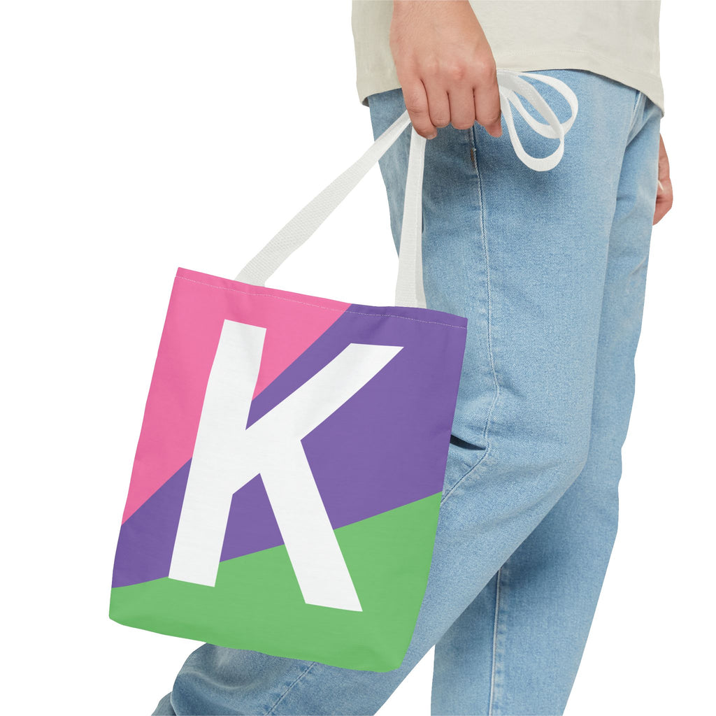 Monogram 'K' Colorblock Tote Bag — Personalized Initial K Shoulder Tote