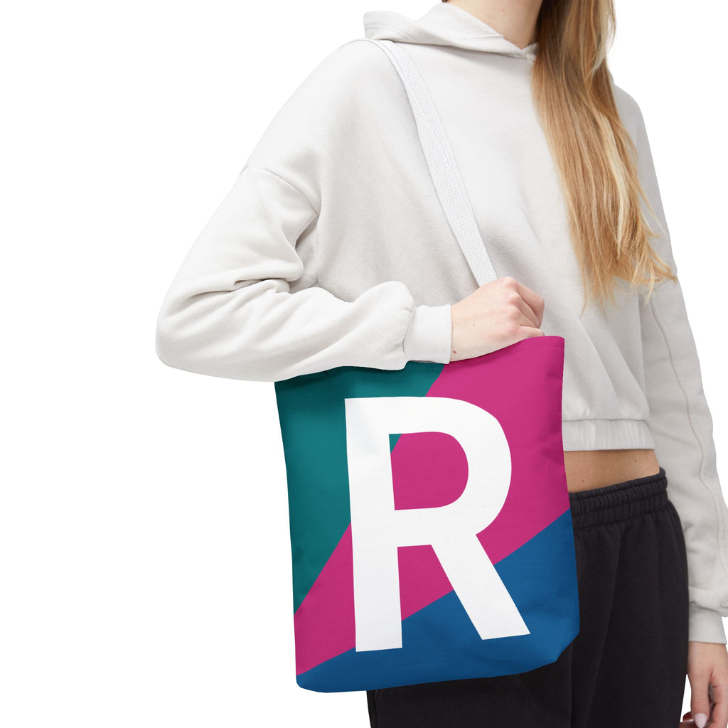 Monogram 'R' Colorblock Tote Bag — Personalized Initial R Shoulder Tote