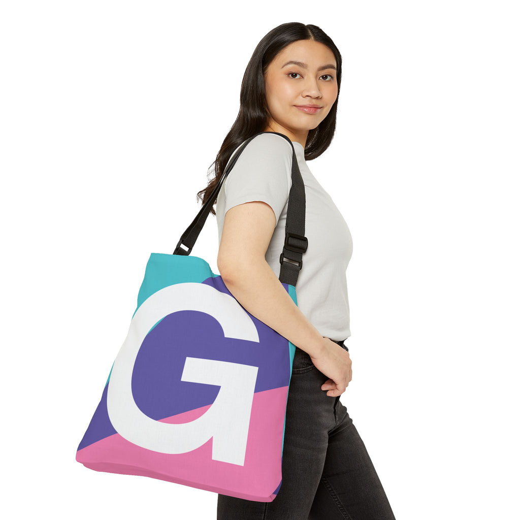Initial Letter 'G' Colorblock Adjustable Tote Bag — Monogram Alphabet Shoulder Bag