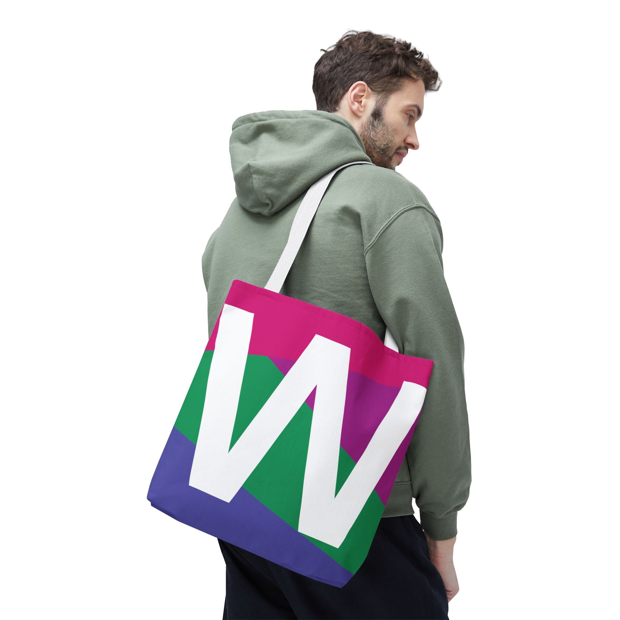 Monogram 'W' Colorblock Tote Bag — Personalized Initial W Shoulder Tote