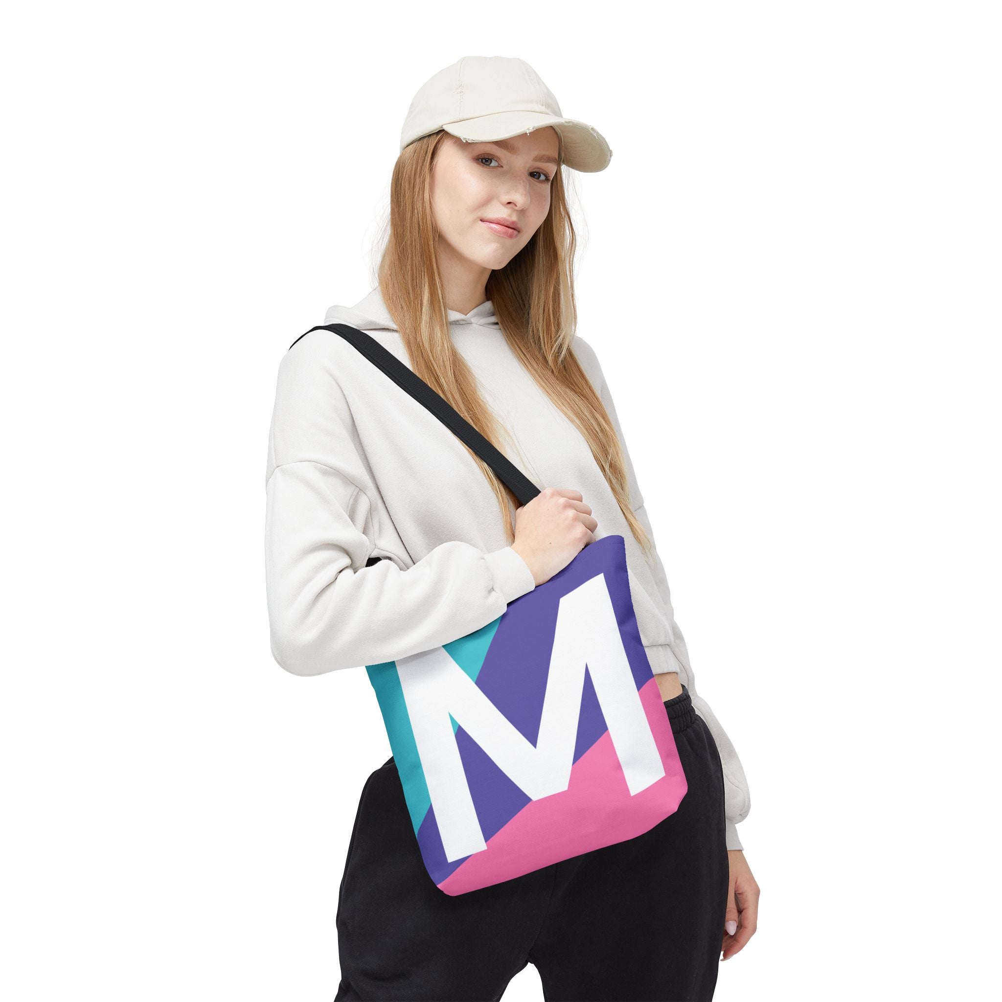 Monogram 'M' Colorblock Tote Bag — Personalized Initial M Shoulder Tote