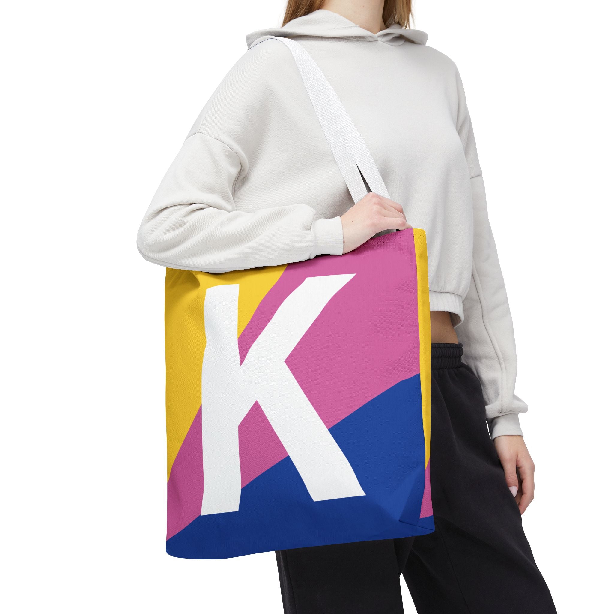 Monogram 'K' Colorblock Tote Bag — Personalized Initial K Shoulder Tote