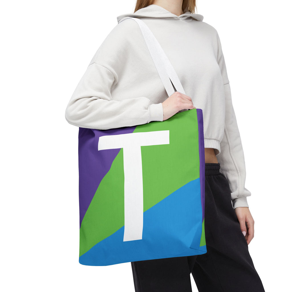 Monogram 'T' Colorblock Tote Bag — Personalized Initial T Shoulder Tote