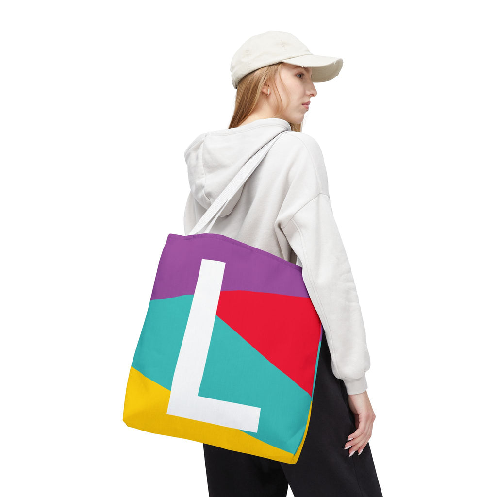 Monogram 'L' Colorblock Tote Bag — Personalized Initial L Shoulder Tote